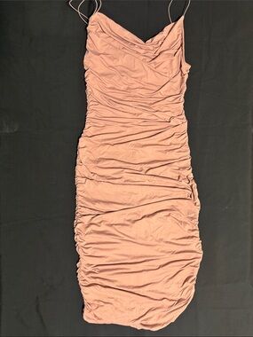 Ruched Slip Midi Dress in Dusty Rose by0019